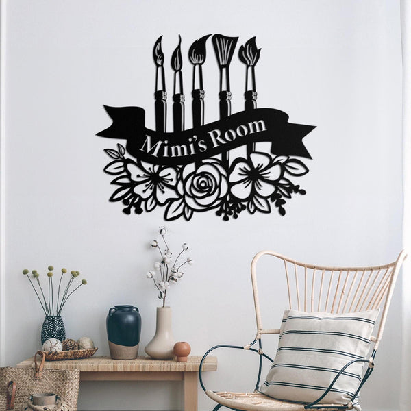 Custom Art Studio Sign, Painting Metal Wall Art, Personalized Artists Name Sign, Teacher Gift, Artist Tools Metal Sign, Drawing Lover Gift