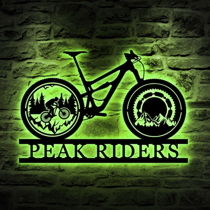 Custom Cyclist Mountain Bike Metal Wall Art LED Light, Personalized Bicycle MTB Name Sign, Biker Home Decoration, Bike Rider Gift