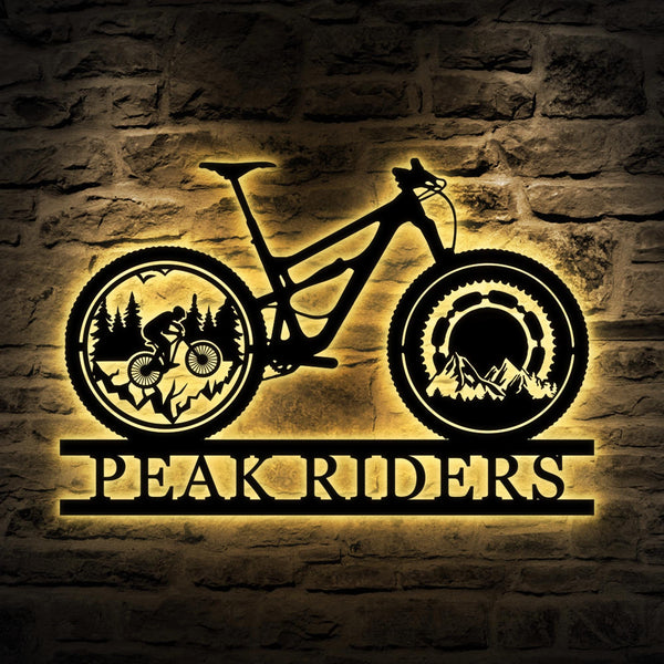 Custom Cyclist Mountain Bike Metal Wall Art LED Light, Personalized Bicycle MTB Name Sign, Biker Home Decoration, Bike Rider Gift