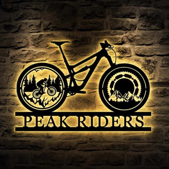 Custom Cyclist Mountain Bike Metal Wall Art LED Light, Personalized Bicycle MTB Name Sign, Biker Home Decoration, Bike Rider Gift