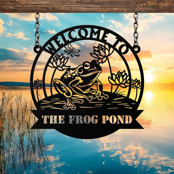 Custom Frog Metal Sign Wall Art, Personalized Frog Decor, Pond Decor, Lake House Sign, Frog Name Sign, Outdoor and Garden Decor, Farm Sign