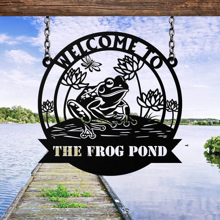 Custom Frog Metal Sign Wall Art, Personalized Frog Decor, Pond Decor, Lake House Sign, Frog Name Sign, Outdoor and Garden Decor, Farm Sign