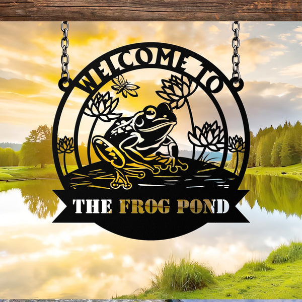 Custom Frog Metal Sign Wall Art, Personalized Frog Decor, Pond Decor, Lake House Sign, Frog Name Sign, Outdoor and Garden Decor, Farm Sign