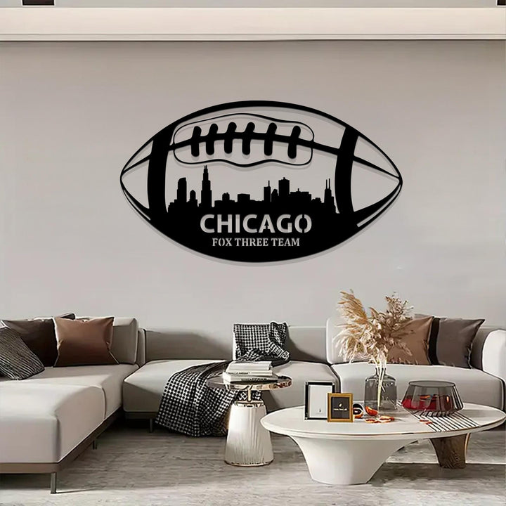 Custom US State Skyline American Football Metal Wall Art LED Light Personalized Player Name Sign Home Decor Kid Nursery Decoration Birthday.