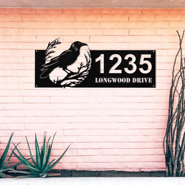 Personalized Crow Raven Metal Address Sign House Number, Custom Hanging Address Plaque, Yard Sign, Outdoor Decor, Entrance Welcome Sign
