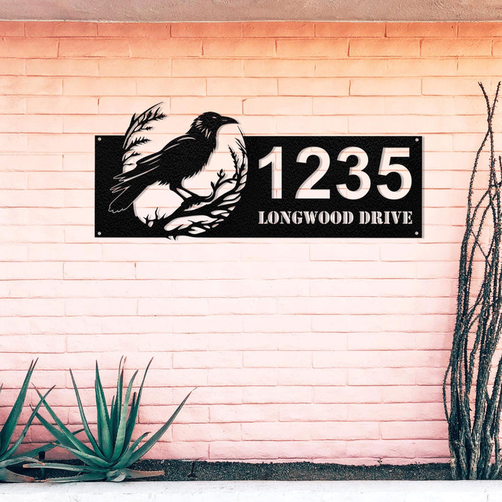 Personalized Crow Raven Metal Address Sign House Number, Custom Hanging Address Plaque, Yard Sign, Outdoor Decor, Entrance Welcome Sign