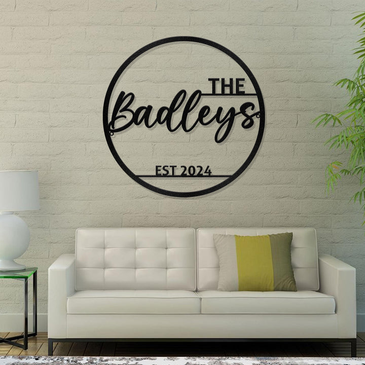Personalized Family Name Metal Sign Established Custom Last Name Sign Wedding Gift for Couple Door Hanger Wall Art Decor Est. Monogram Sign