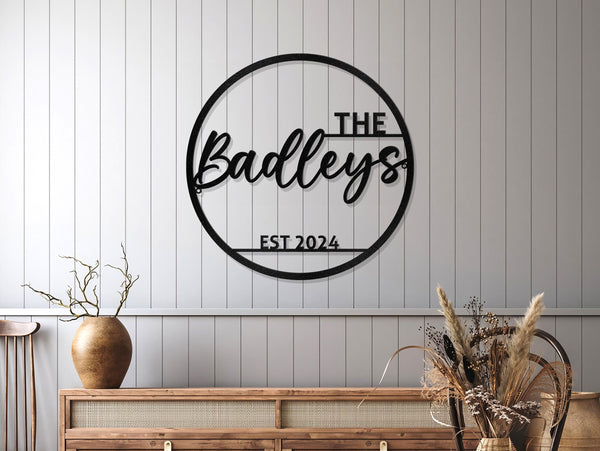 Personalized Family Name Metal Sign Established Custom Last Name Sign Wedding Gift for Couple Door Hanger Wall Art Decor Est. Monogram Sign
