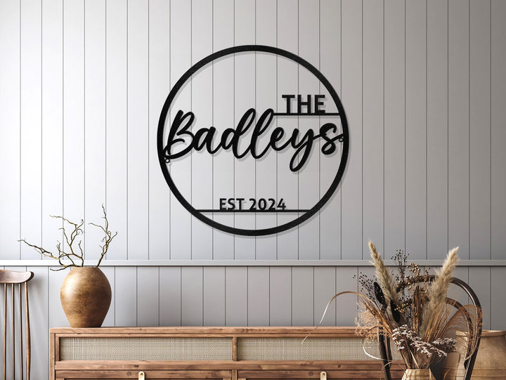 Personalized Family Name Metal Sign Established Custom Last Name Sign Wedding Gift for Couple Door Hanger Wall Art Decor Est. Monogram Sign