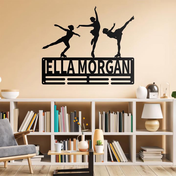 Figure Skater Medal Hanger Custom Monogram Name Metal Sign, Personalized Figure Skating Medal Holder Monogram, Figure Skate Medal Display