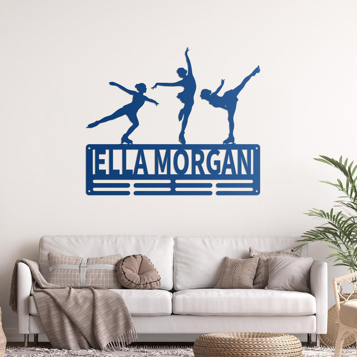 Figure Skater Medal Hanger Custom Monogram Name Metal Sign, Personalized Figure Skating Medal Holder Monogram, Figure Skate Medal Display