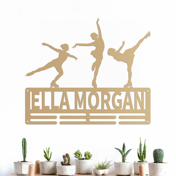 Figure Skater Medal Hanger Custom Monogram Name Metal Sign, Personalized Figure Skating Medal Holder Monogram, Figure Skate Medal Display