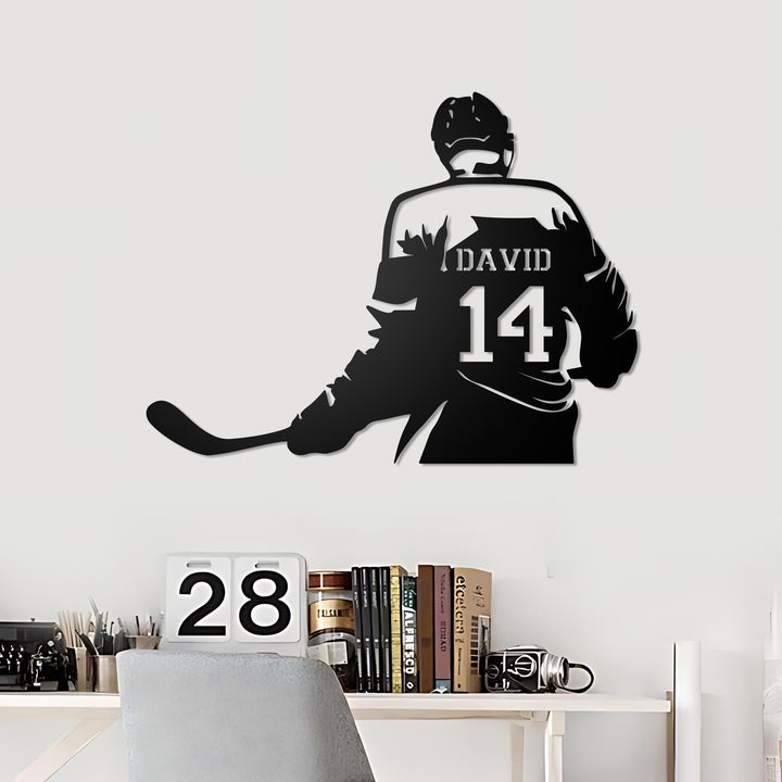 Custom Ice Hockey Metal Wall Art LED Light, Personalized Player Stick Sign Home Decor, Kid Boy Girl Lover Nursery Decoration, Christmas Gift