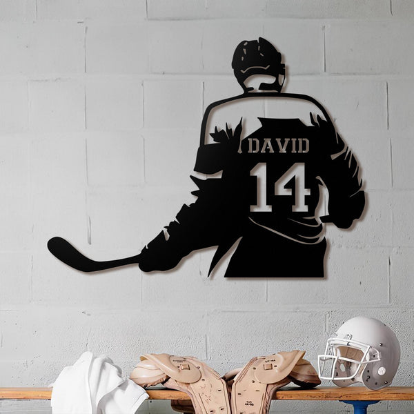 Custom Ice Hockey Metal Wall Art LED Light, Personalized Player Stick Sign Home Decor, Kid Boy Girl Lover Nursery Decoration, Christmas Gift