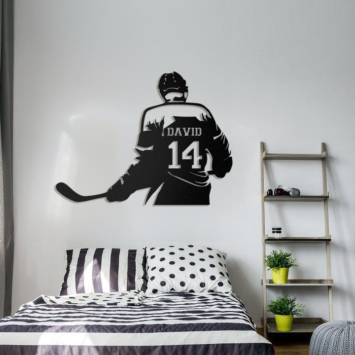 Custom Ice Hockey Metal Wall Art LED Light, Personalized Player Stick Sign Home Decor, Kid Boy Girl Lover Nursery Decoration, Christmas Gift