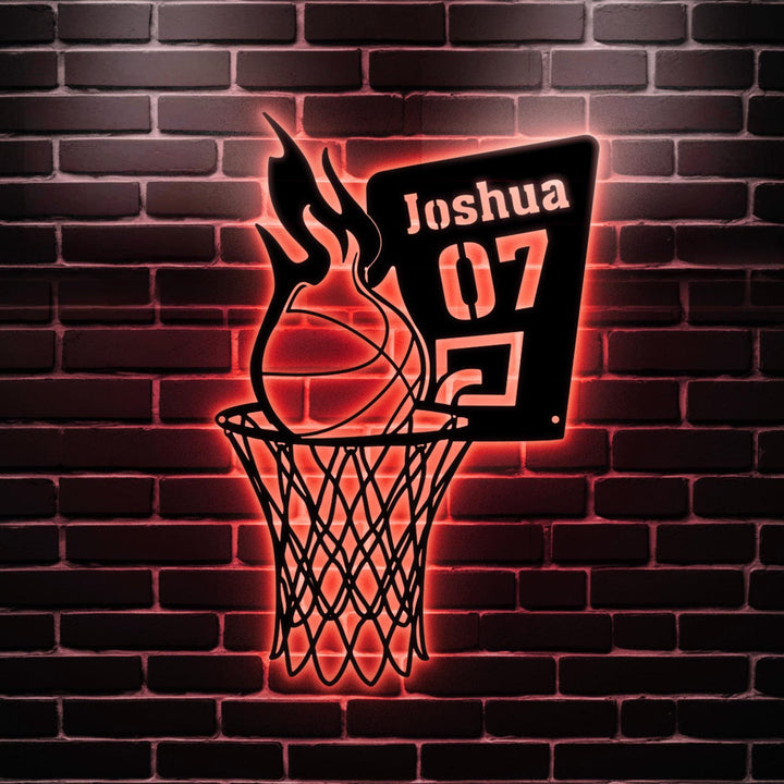 Personalized Basketball Metal Wall Art Led Light, Basketball Metal Sign, Basketball Player Name Sign, Basketball Wall Decor, Basketball Gift