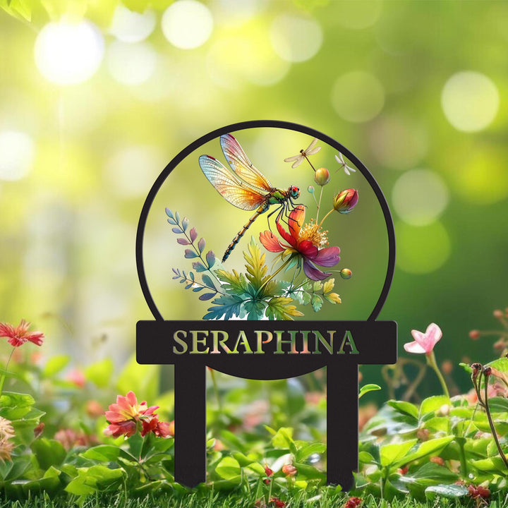 Custom Dragonfly Garden Sign,Metal Dragonfly Garden Stake,Personalized Gardening Sign,Sign for Flower Beds,Outdoor Yard Garden Decor
