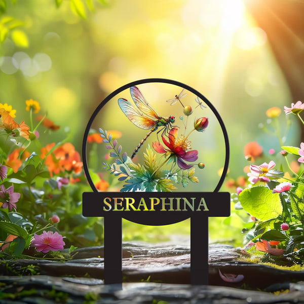Custom Dragonfly Garden Sign,Metal Dragonfly Garden Stake,Personalized Gardening Sign,Sign for Flower Beds,Outdoor Yard Garden Decor