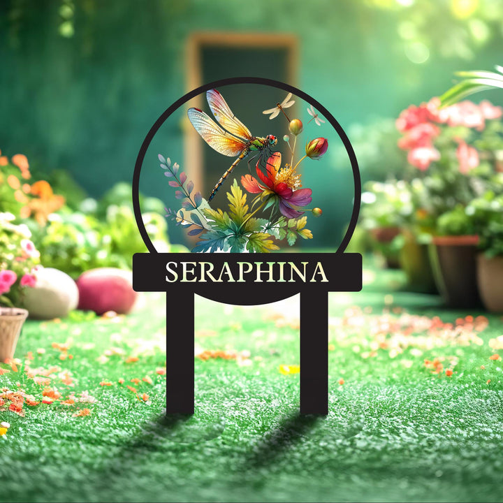 Custom Dragonfly Garden Sign,Metal Dragonfly Garden Stake,Personalized Gardening Sign,Sign for Flower Beds,Outdoor Yard Garden Decor