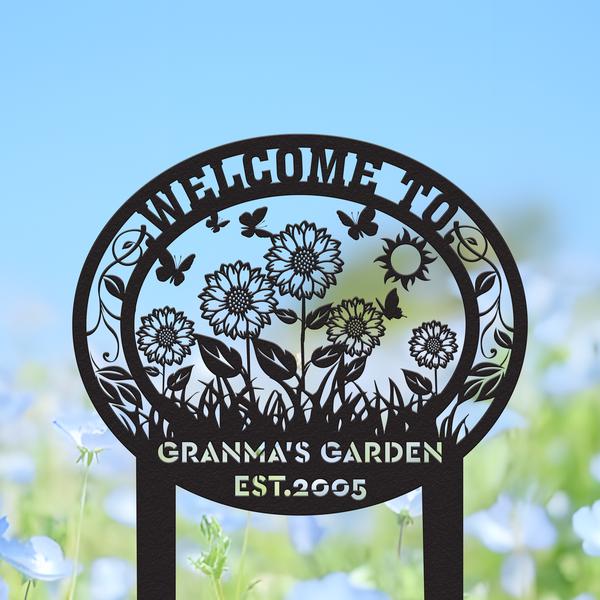 Personalized Sunflower Garden Metal Sign With Stakes, Custom Garden Flower Name Sign Decor, Metal Yard Art, Housewarming Gift, Mom Gift