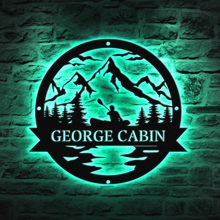 Custom Kayak Metal Wall Art LED Light Personalized Kayaker Name Sign Lake Life Home Decor Lake House Decoration Birthday Xmas Gift