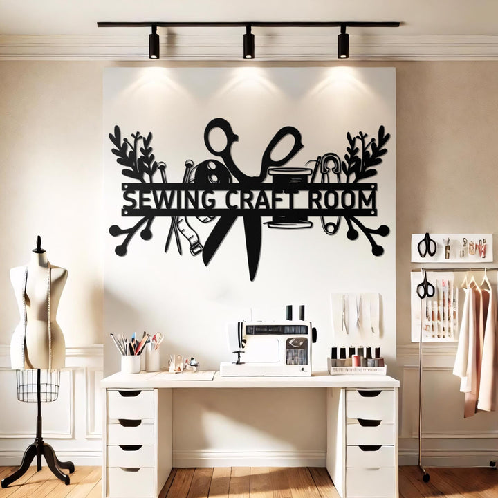 Personalized Sewing Craft Room Metal Name Sign Led Lights, Custom Sewing Room Metal Wall Art, Craft Tools Quilting Metal Wall Sign With Name