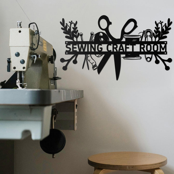Personalized Sewing Craft Room Metal Name Sign Led Lights, Custom Sewing Room Metal Wall Art, Craft Tools Quilting Metal Wall Sign With Name