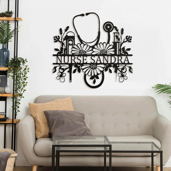 Custom Eywa Personalised Nurse Metal Sign, Floral Doctor Wall Art Decor, Mother's Day Gifts, RN, LPN Gifts, Nurse Gifts, Family Name Gifts