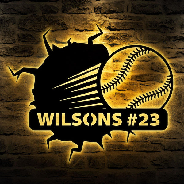 Personalized Baseball Metal Wall Art Led Light, Custom Name Baseball Ball Crack Sign, Sport Room Decor, Gift For Son, Christmas Decor