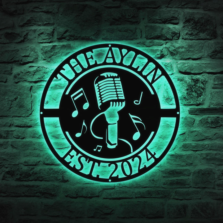 Custom Singing Metal Sign with Led Light, Karaoke Bar Sign, Musician Name Sign, Microphone Music Room Decor, Music Lover, Music Room Decor