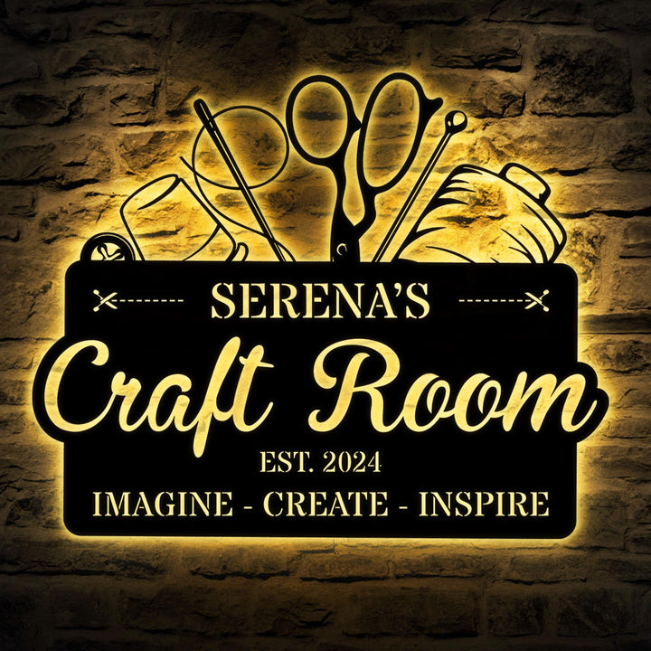 Personalized Craft Room Metal LED Sign, Sewing Room Sign, Craft Sign Decor, Wall Art for Craft Room, Metal Office Sign, Home Office Decor.