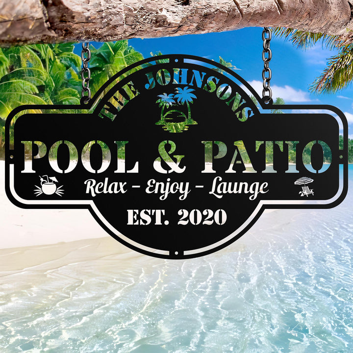 Personalized Pool Metal Sign,Custom Backyard Oasis Sign Patio Decor,Backyard,Lake House Sign, Outdoor Wall Decor,Pool Signs for Outdoor Gift