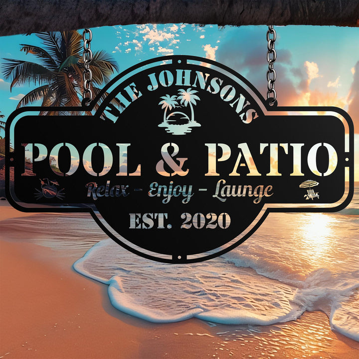 Personalized Pool Metal Sign,Custom Backyard Oasis Sign Patio Decor,Backyard,Lake House Sign, Outdoor Wall Decor,Pool Signs for Outdoor Gift