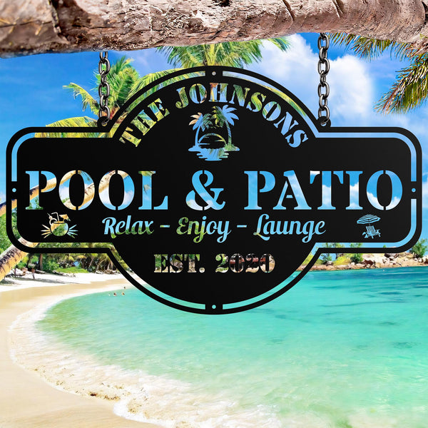 Personalized Pool Metal Sign,Custom Backyard Oasis Sign Patio Decor,Backyard,Lake House Sign, Outdoor Wall Decor,Pool Signs for Outdoor Gift