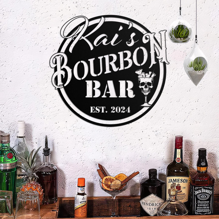 Custom Home Pub Gin Bourbon Bar Metal Wall Art LED Light - Personalized Whiskey Cocktail Drinking Name Sign Home Bar Decor - Ideal for Gifts