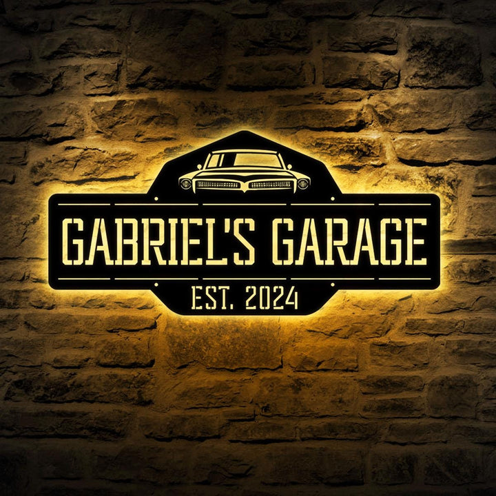 Custom Garage Sign, Personalized Garage Signs, Metal LED Garage Signs, Personalized Garage Hanging sign, Father’s Day Gift, Wall Art For Dad