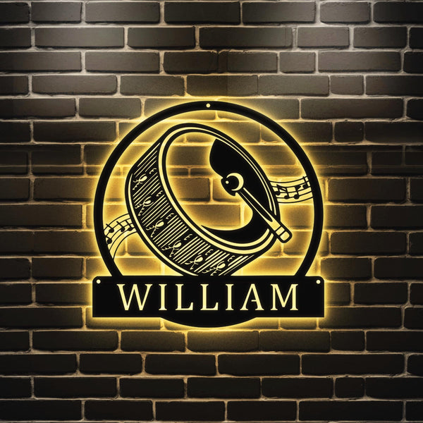 Custom Drum Musical Instrument Metal Wall Art LED Light Personalized Drummer Name Sign Home Decor Music Room Decoration Birthday Christmas