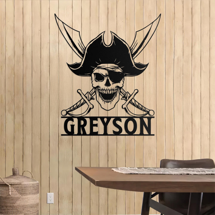 Custom Pirate Skull Metal Wall Art LED Light Personalized Pirate Ship Name Sign Home Decor Skeleton Piracy Decoration Birthday Housewarming