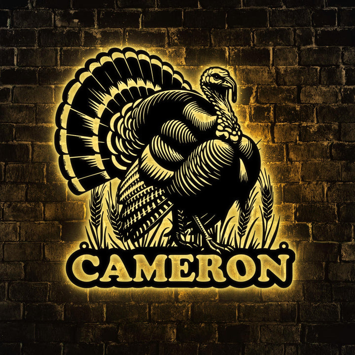 Custom Wild Turkey Farmhouse Metal Wall Art LED Light Personalized Turkey Farm Name Sign Home Decor Barn Nursery Decoration Farmer Birthday