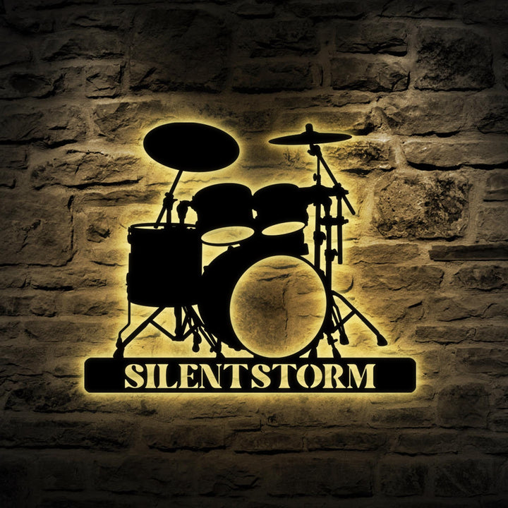 Custom Drum Metal Sign Wall Art With LED Lights, Personalized Drummer Name Sign, Metal Wall Hanging, Gift For Musician, Music Decor