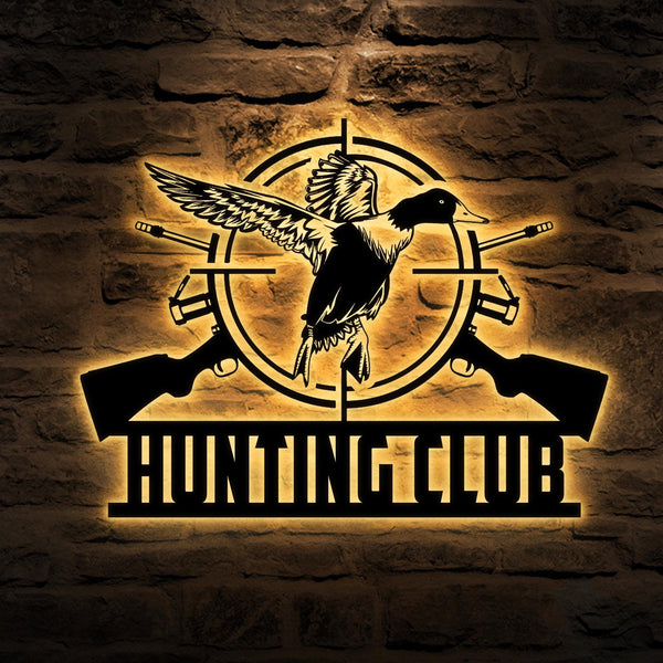 Custom Duck Hunting Metal Wall Art LED Light Personalized Hunter Name Sign Home Decor Cabin LakeHouse Decor Housewarming Birthday Xmas Gift
