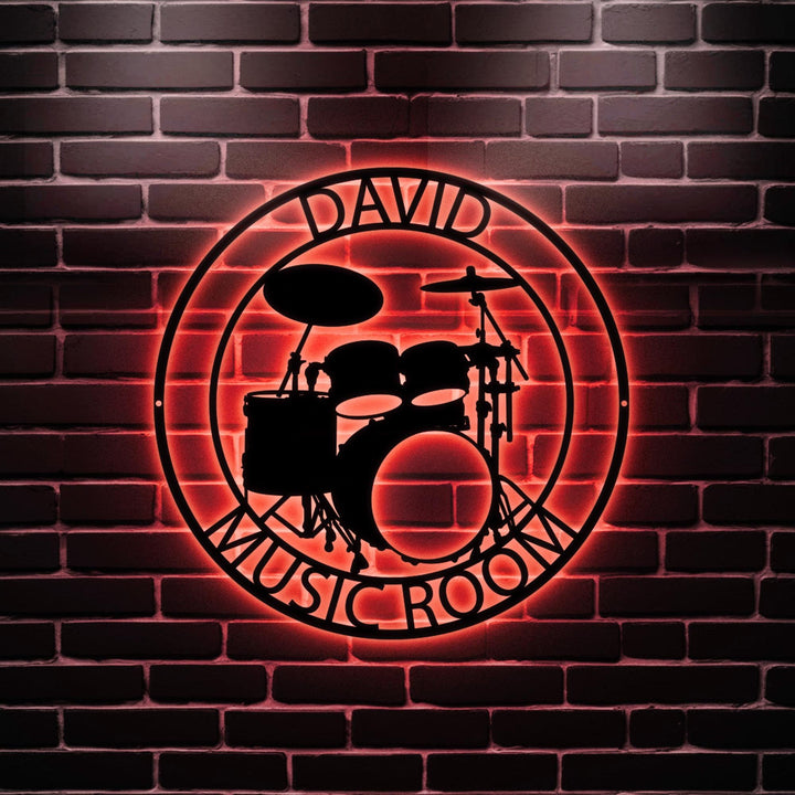 Guitar Drums Keyboard Metal Wall Art LED Light Personalized Guitar Player Name Sign Home Decor Music Room Decoration Guitarist Birthday Xmas