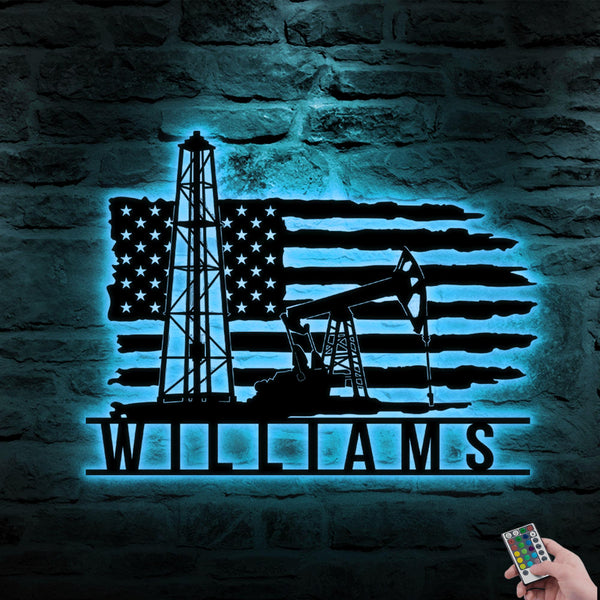 Custom Coal Mining US Flag Metal Wall Art LED Light Personalized Miner Name Sign Mine Man Cave Decoration Man Cave Decor Birthday Xmas Gifts