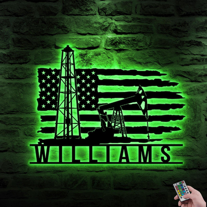 Custom Coal Mining US Flag Metal Wall Art LED Light Personalized Miner Name Sign Mine Man Cave Decoration Man Cave Decor Birthday Xmas Gifts