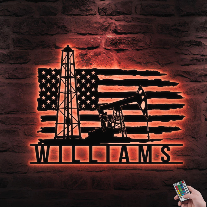 Custom Coal Mining US Flag Metal Wall Art LED Light Personalized Miner Name Sign Mine Man Cave Decoration Man Cave Decor Birthday Xmas Gifts