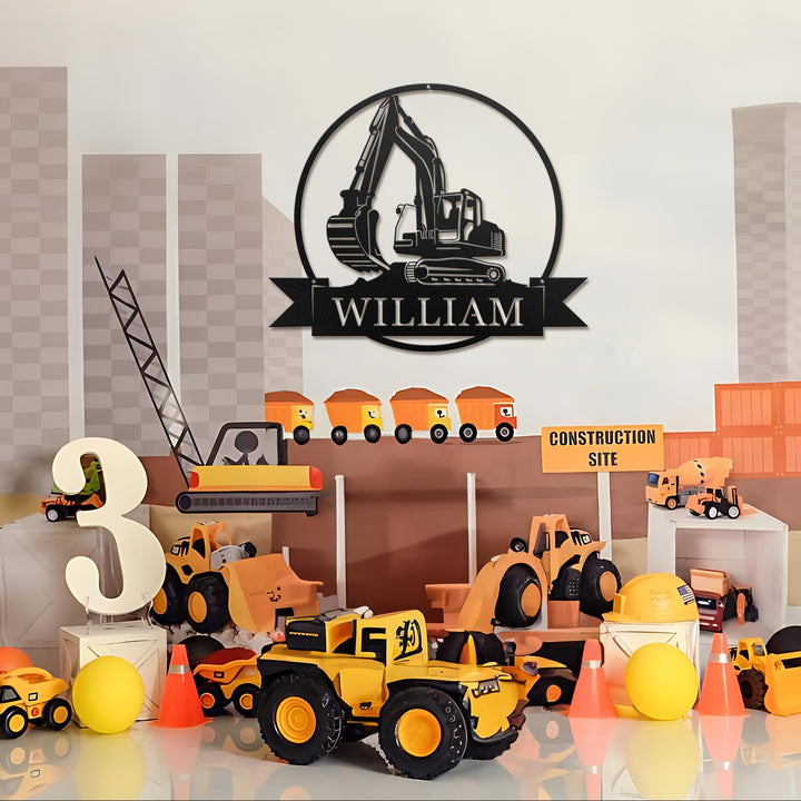Custom Excavator Driver Metal Wall Art LED Light Personalized Excavator Name Sign Home Decor Construction Decoration Birthday Xmas Dad Gift