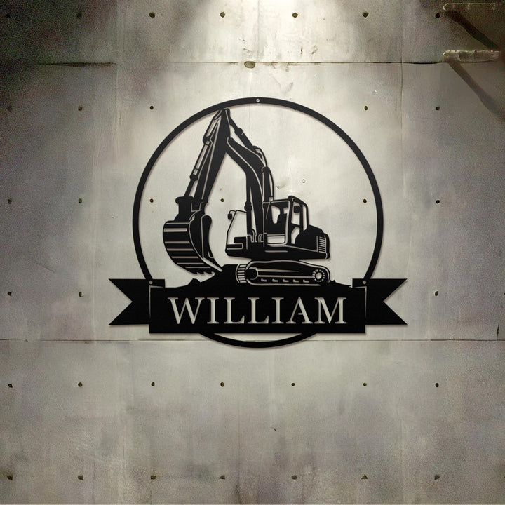 Custom Excavator Driver Metal Wall Art LED Light Personalized Excavator Name Sign Home Decor Construction Decoration Birthday Xmas Dad Gift