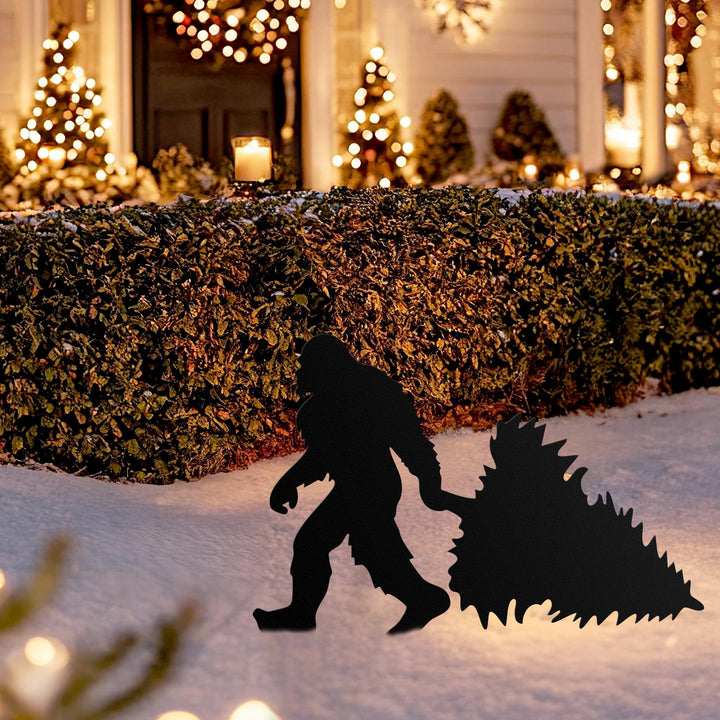 Christmas Garden Sign with Stakes, Bigfoot Outdoor Sign, Bigfoot Yard Art, Metal Sasquatch, Yeti Sign, Yard Decor, Large Garden Decor, Sign