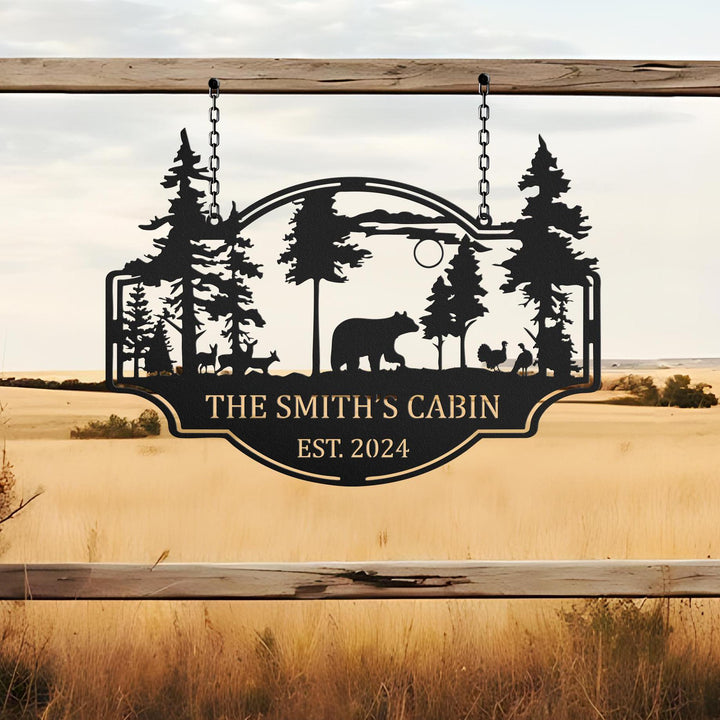 Custom Wilderness Bear and Dear Cabin Sign, Mountain Decor Personalized Metal Bear Sign, Cabin Decor, Outdoor Decor, Rustic Cabin Bear Sign