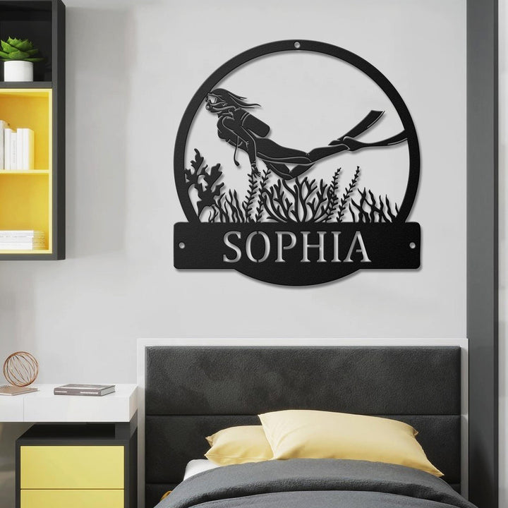 Custom Scuba Diving Sport Monogram Metal Sign Art, Personalized Scuba Diving Metal Sign Led Light, Water Sport Wall Art, House Lake Decor